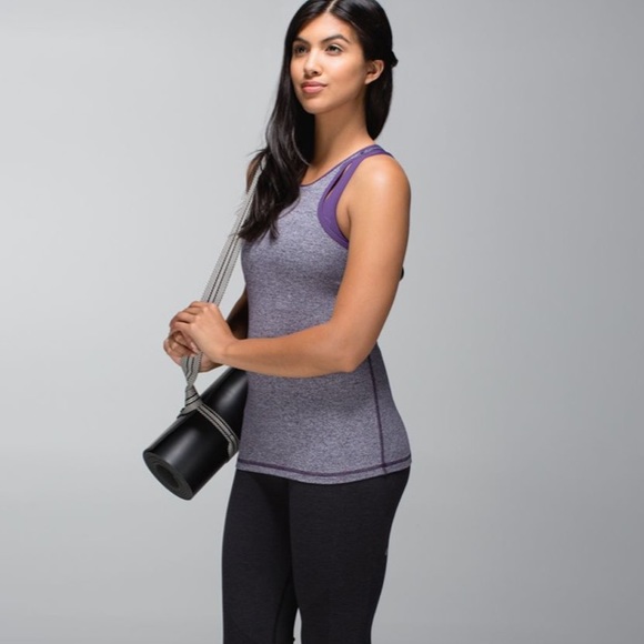 LULULEMON INSPIRATION TANK TOP HEATHERED BLACK GRAPE GOING GRAPE 6 ACTIVE - Picture 9 of 9